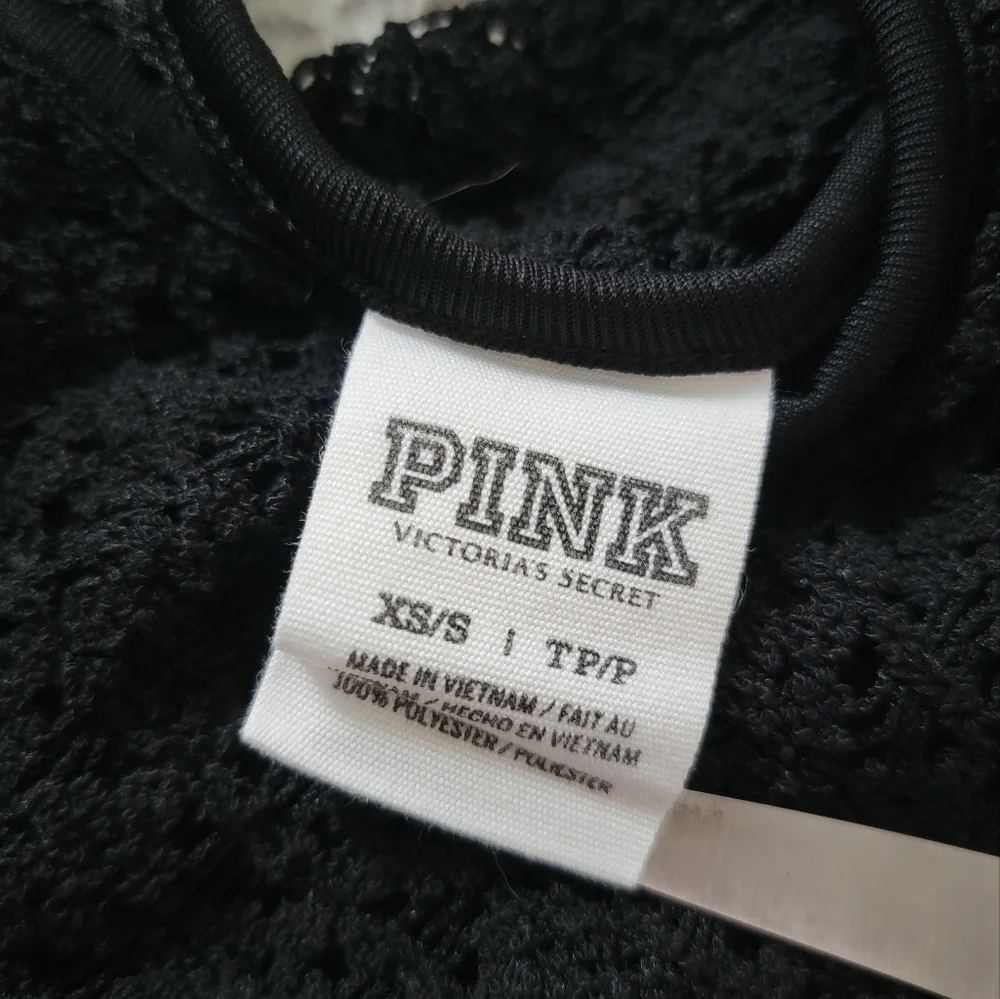 ✨️CL Victoria's Secret Pink Black Crochet Crop‎ Top Size XS/S
